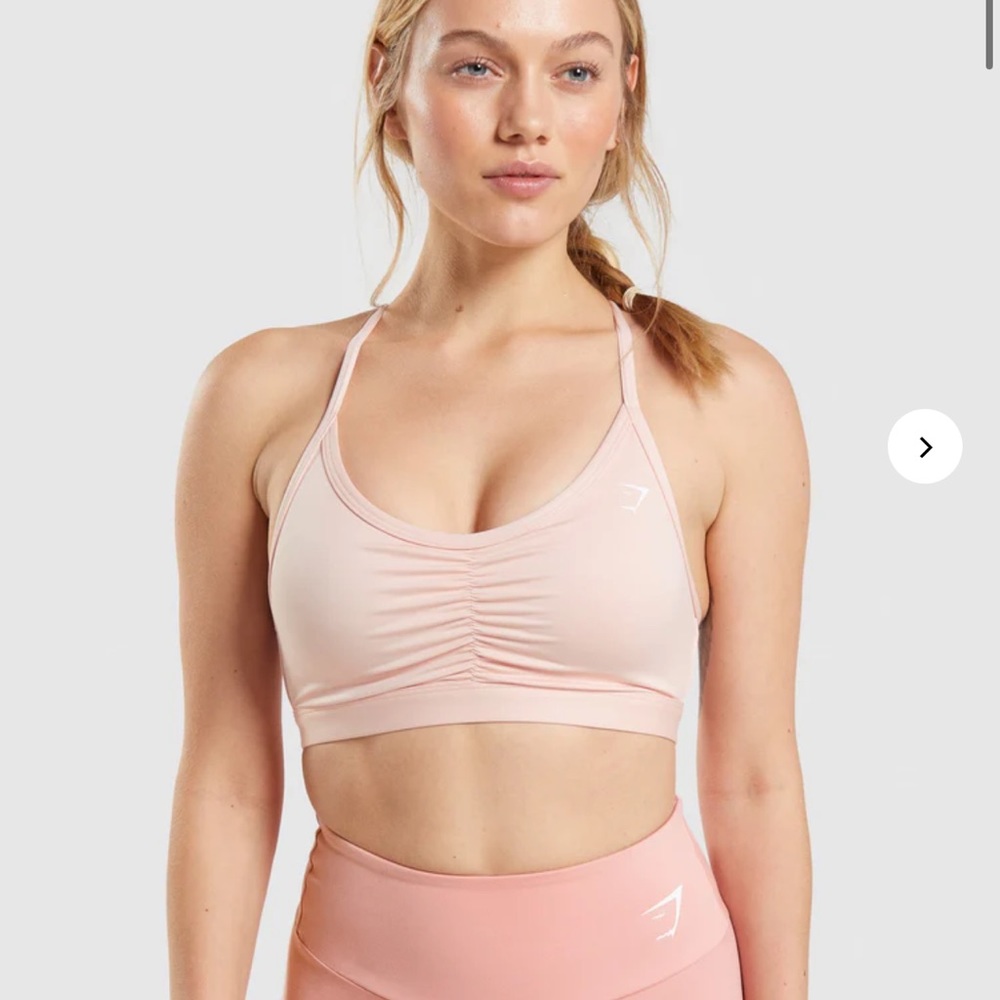 Light pink gymshark runched sports bra